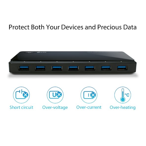 USB 3.0 7-Port Hub with 2 Charging Ports SPEC: 7× USB 3.0 Ports, 2× 2.4A Smart Charging USB Ports,  FEATURE: Modern Desi 