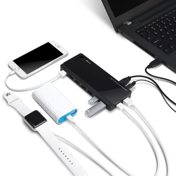 USB 3.0 7-Port Hub with 2 Charging Ports SPEC: 7× USB 3.0 Ports, 2× 2.4A Smart Charging USB Ports,  FEATURE: Modern Desi 