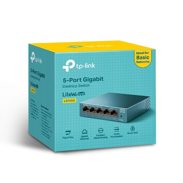 LiteWave 5-Port Gigabit Desktop Switch  PORT: 5× Gigabit RJ45 Ports SPEC: Desktop Steel Case FEATURE: Plug and Play 