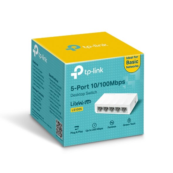 LiteWave 5-Port 10/100 Mbps Desktop Switch PORT: 5× 10/100 Mbps RJ45 Ports SPEC: Desktop Plastic Case FEATURE: Plug and  