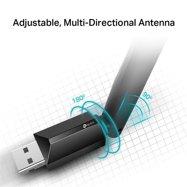 AC600 High Gain Dual Band Wi-Fi USB Adapter SPEED: 433 Mbps at 5 GHz + 200 Mbps at 2.4 GHz SPEC: 1× High Gian External A 