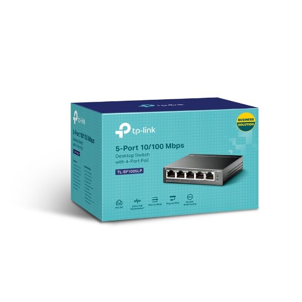 5-Port 10/100 Mbps Desktop Switch with 4-Port PoE
PORT: 4× 10/100 Mbps PoE Ports, 1× 10/100 Mbps Non-PoE Port
SPEC: 80 