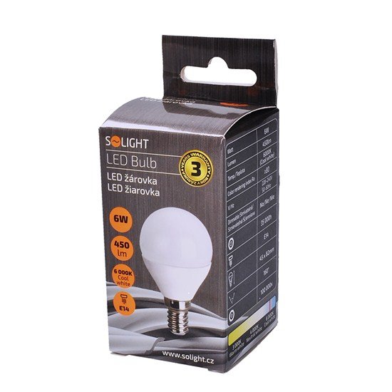Solight LED žiarovka, miniglobe, 8W, E14, 3000K, 720lm, biele prevedenie 