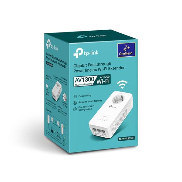 AV1300 Gigabit Passthrough Powerline AC1200 Wi-Fi Kit KIT: 1× TL-WPA8631P + 1× TL-PA8010P TL-WPA8631P: SPEED: 300 Mbps a 