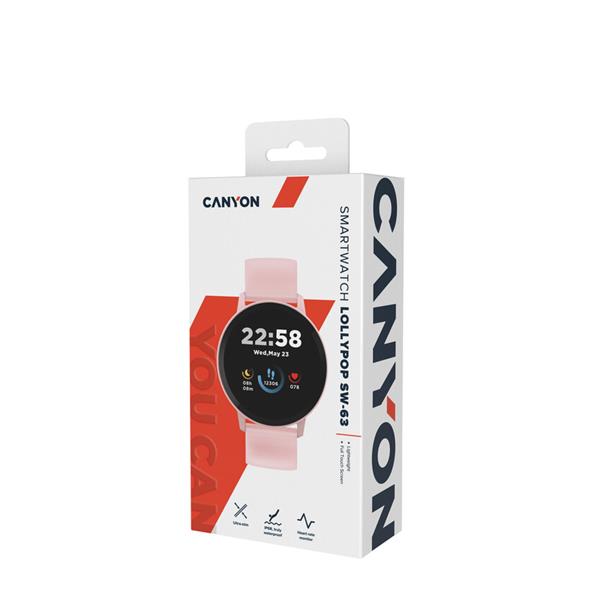 Canyon Lollypop SW-63, smart hodinky, BT, fareb. LCD displej 1.3´´, vodotes. IP68, multišport. režim, ružové 