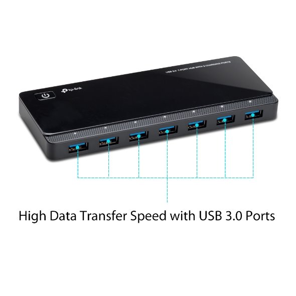 USB 3.0 7-Port Hub with 2 Charging Ports SPEC: 7× USB 3.0 Ports, 2× 2.4A Smart Charging USB Ports,  FEATURE: Modern Desi