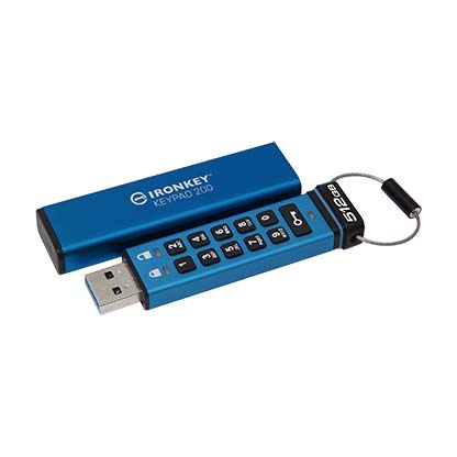 512 GB . USB 3.2 kľúč . Kingston IronKey Keypad 200 Enkrypted, čierny ( r280MB/s, w200MB/s)