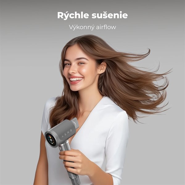 AENO AI ProDryer Fén HD5 šedý, 100km/h, Hlasové ovl., ionizátor, AI, NTC, Gravity/Infra senzor, 67 dB, LED