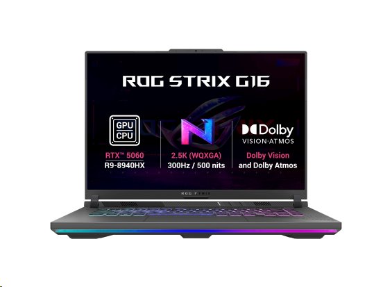 ASUS ROG Strix G16 G614PM-TS274WZ, Ryzen 9 8940HX, 16.0˝ 2560x1600 WQXGA, RTX 5060/8GB, 32GB, SSD 1TB, W11H, bez AC adap