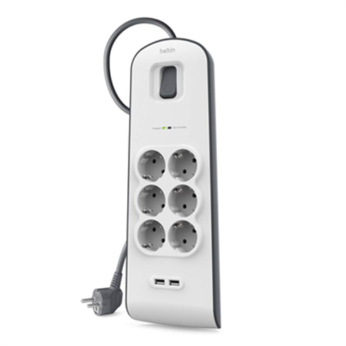 Belkin prepäťová ochrana BSV604 6 zásuviek, 2xUSB 2,4A, 2m kábel 