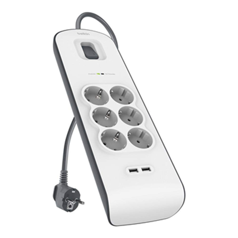 Belkin prepäťová ochrana BSV604 6 zásuviek, 2xUSB 2,4A, 2m kábel 