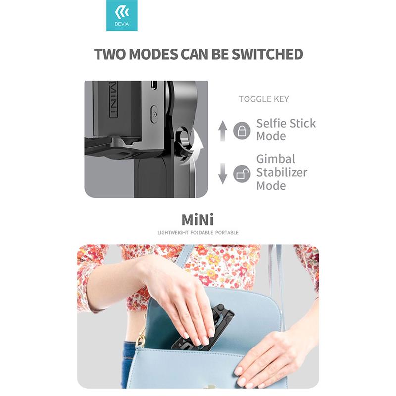 Devia Handheld Gimbal Shake-proof Tripod Selfie Stick - Black 