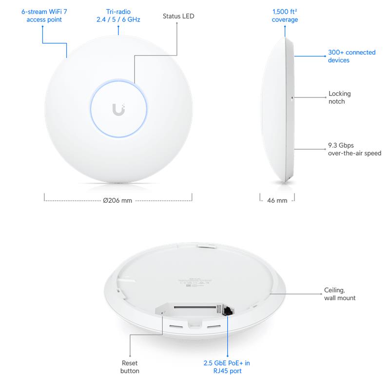 Ubiquiti UniFi AP 7 Pro   WiFi7  (688/2882/5765Mbps) 