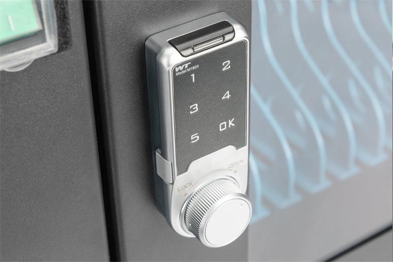 DIGITUS nabíjecí vozík pro notebooky/tablety, až pro 16 zařízení do 14", PIN el.zámek, 16xUSB-C (18W na zař.) 