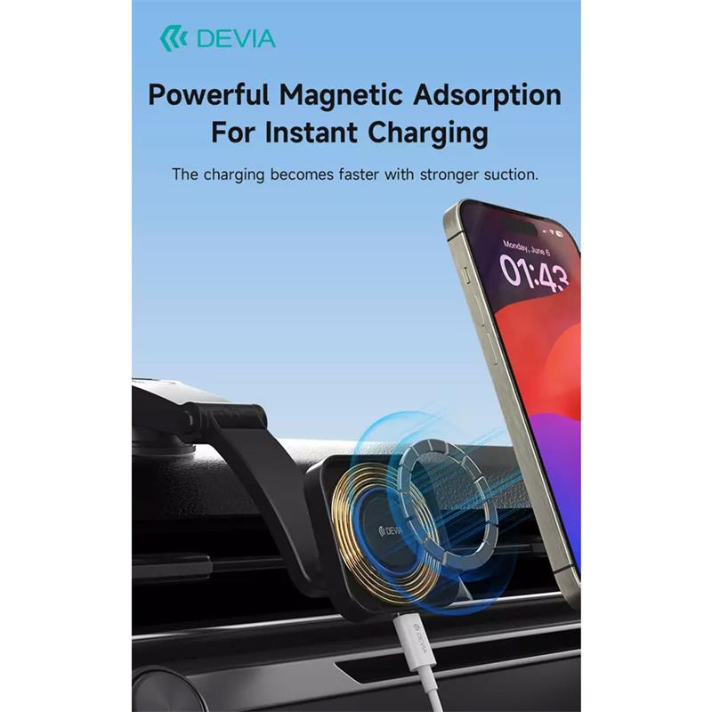 Devia Smart Series Magnetic Wireless Vehicle Bracket - Black 