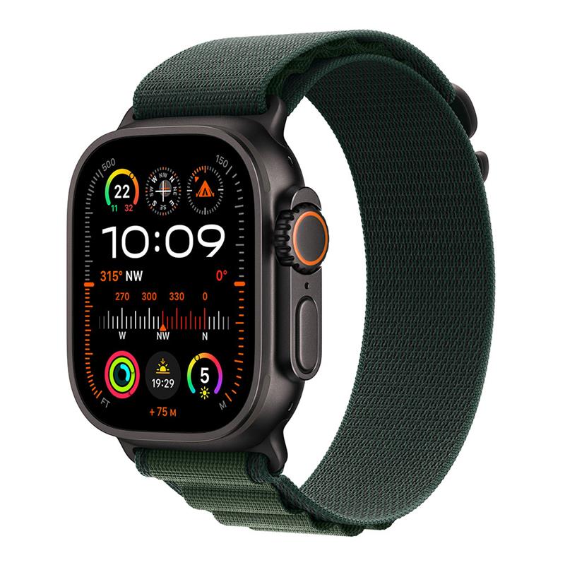 Apple Watch Ultra 2 GPS + Cellular 49mm Black Titanium Case with Dark Green Alpine Loop - Medium 