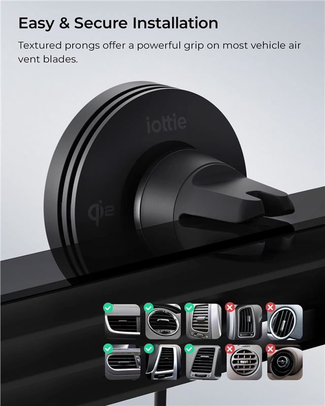 iOttie Velox Mini Qi2 Wireless Air Vent Mount - Black 
