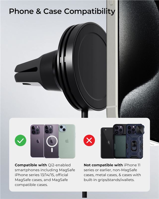 iOttie Velox Mini Qi2 Wireless Air Vent Mount - Black 