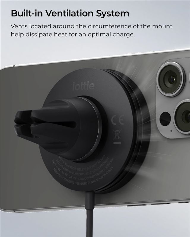 iOttie Velox Mini Qi2 Wireless Air Vent Mount - Black 