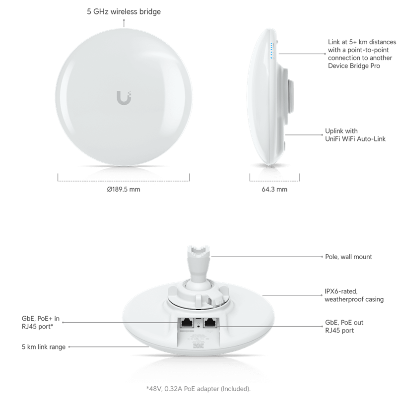 Ubiquiti UniFi Device Bridge Pro  WiFi5 866Mbps (UniFi client) až 5km 