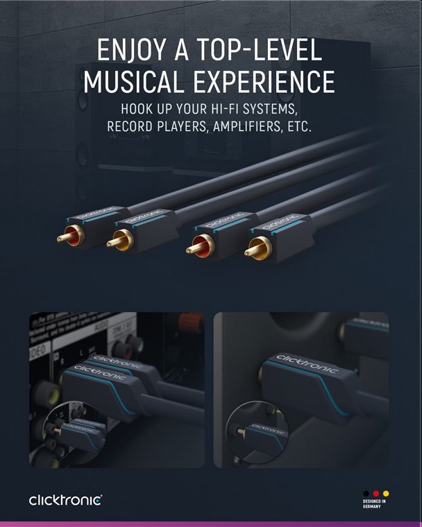 Kábel ClickTronic HQ OFC 2x Cinch - 2x Cinch RCA,  M/ M,  5 m 