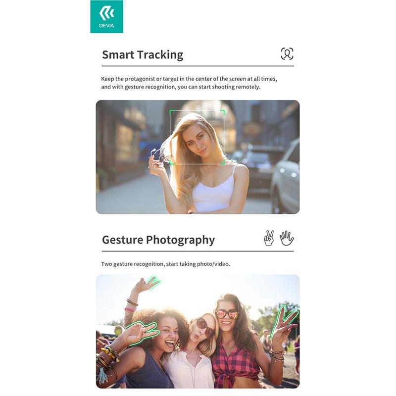 Devia Tripod Stand Multi-functional Desktop Gimbal Selfie-Stick - Black 