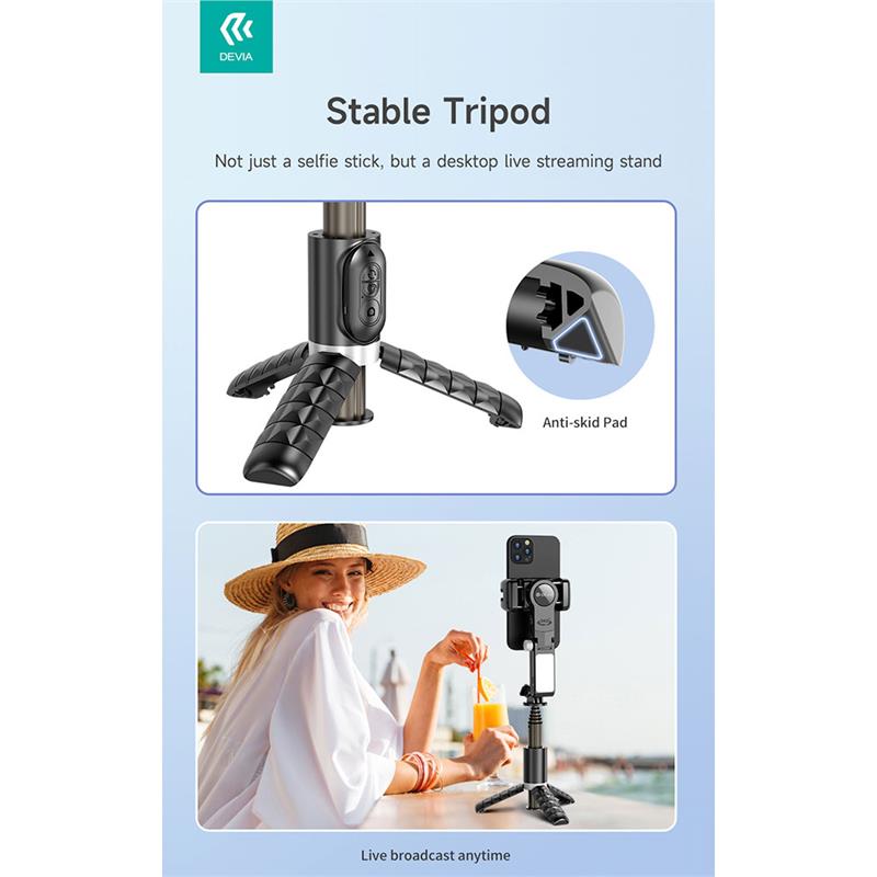 Devia Tripod Stand Multi-functional Desktop Gimbal Selfie-Stick - Black 