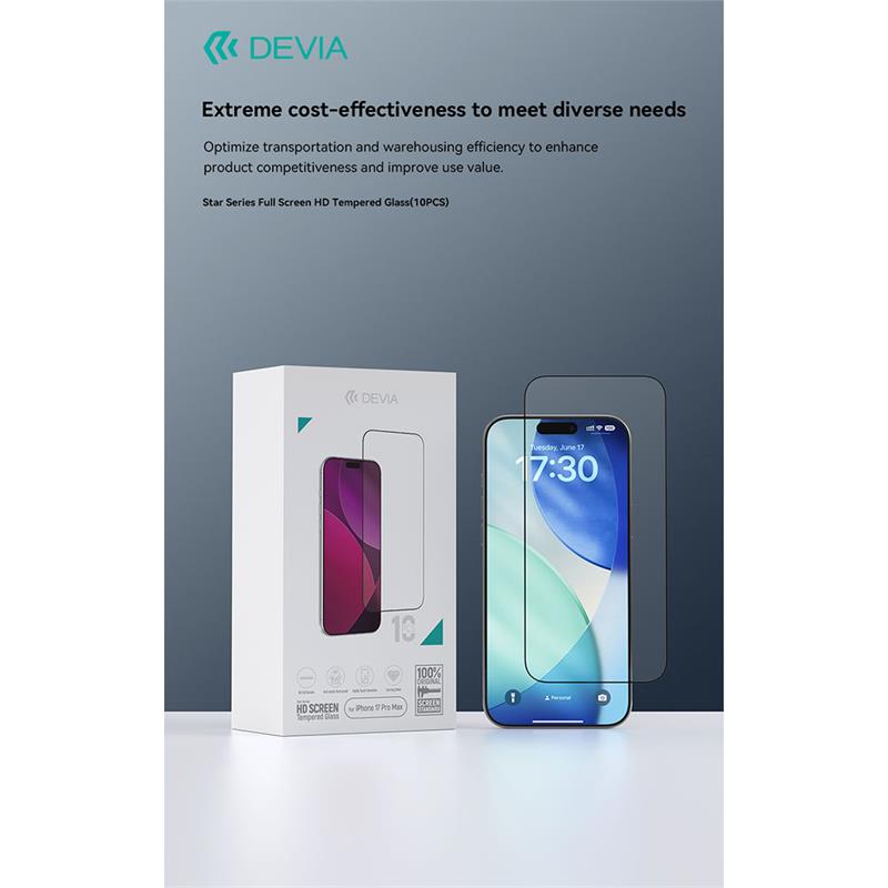 Devia ochranné sklo Star Series pre iPhone 17 Pro (10pcs)- Black Frame 