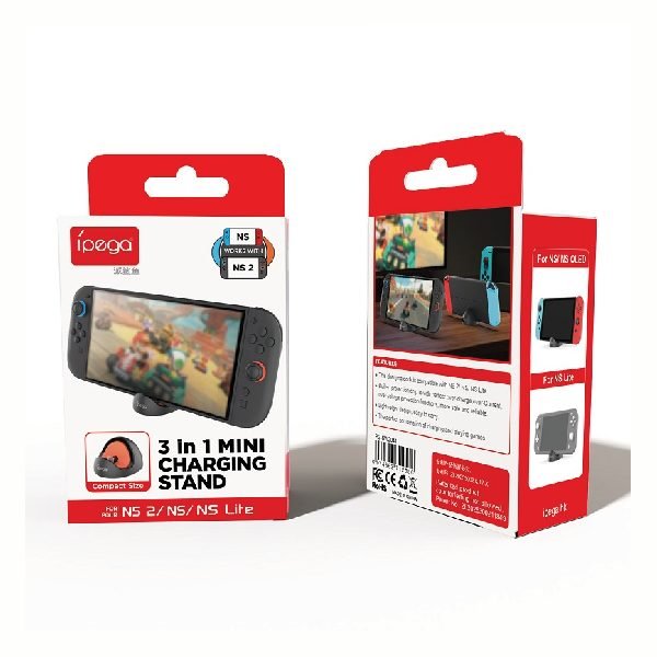 iPega SW2041 Mini Nabíjací Dok pro Nintendo Switch Lite, Nintendo Switch, Nintendo Switch 2, Black/Red 