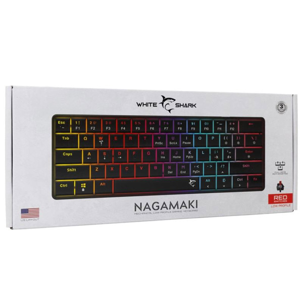 White Shark Mechanical gaming keyboard NAGAMAKI, US, red switch, black 