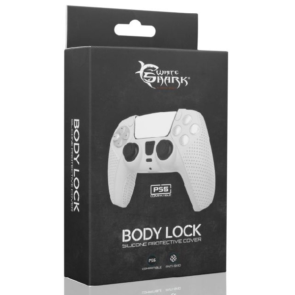 White Shark silicon case BODY LOCK for PS5 controller, white 