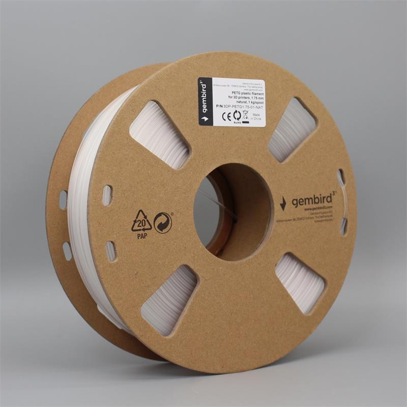 Tlačová struna (filament) GEMBIRD, PETG, 1,75mm, 1kg, natural 