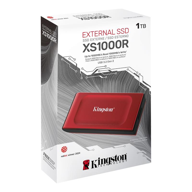 Kingston XS1000 - 1TB externý SSD, USB 3.2 Gen 2, USB-C, červený 