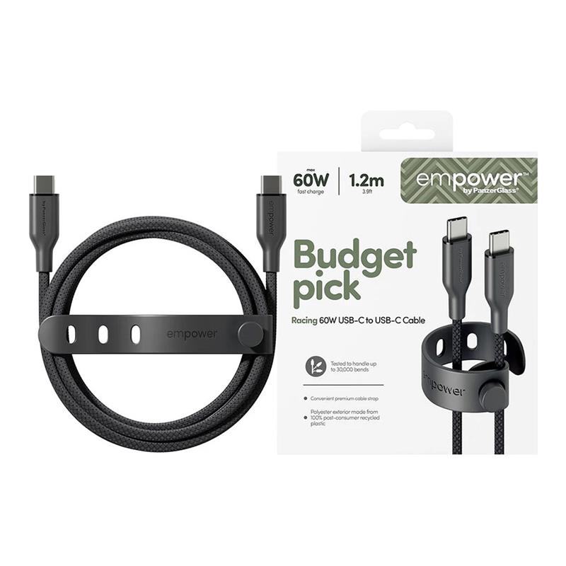 PanzerGlass kábel EMPOWER Racing USB-C to USB-C 1.2m 60W - Black 