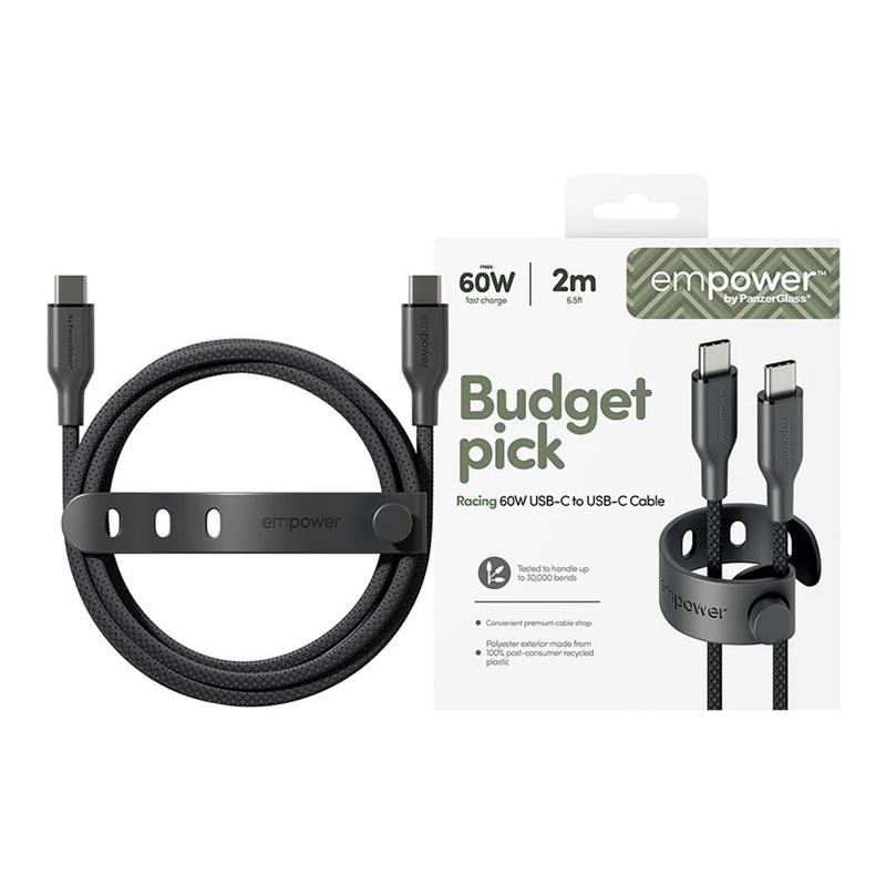 PanzerGlass kábel EMPOWER Racing USB-C to USB-C 2m 60W - Black 