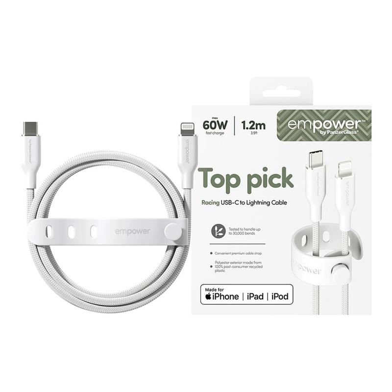 PanzerGlass kábel EMPOWER Racing USB-C/Lightning 1.2m - White 