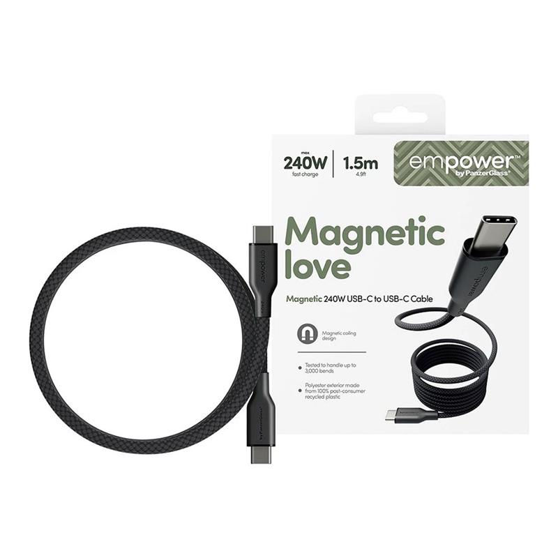 PanzerGlass kábel EMPOWER Magnetic USB-C to USB-C 1.5m 240W - Black 