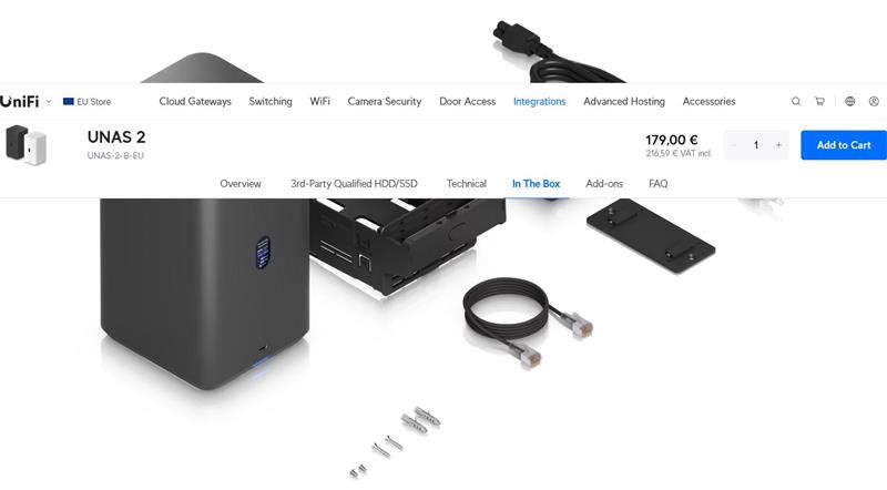 Ubiquiti UniFi UNAS-2   (2x 3,5"HDD; 2,5GLAN, POE++)  čierna 