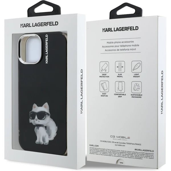 Karl Lagerfeld IML Aquarelle Choupette kryt iPhone 15 čierny 