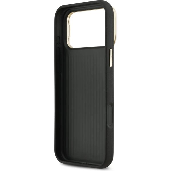 Guess PU Grained 4G Logo Stand Camera Frame kryt iPhone 17 Pro Max čierny 