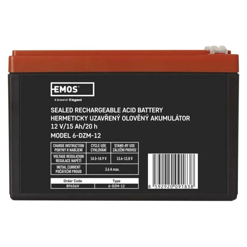 EMOS Bezúdržbový olovený akumulátor 12 V/12 Ah, faston 6,3 mm 
