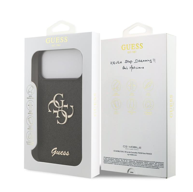 Guess PU Fixed Glitter 4G Metal Logo kryt iPhone 18 Pro čierny 