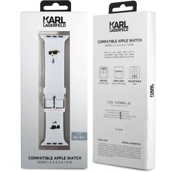 Karl Lagerfeld Karl and Choupette Head NFT Remienok pre Apple Watch 38/40/41 biely 