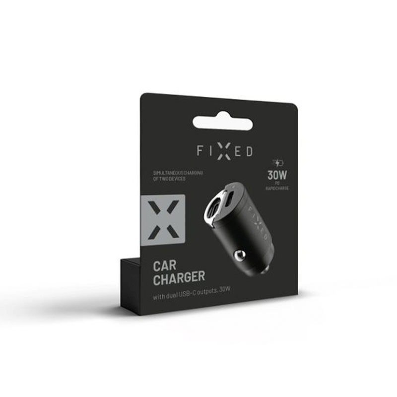 FIXED Autonabíjačka s 2x USB-C výstupom, PD30W - čierna 