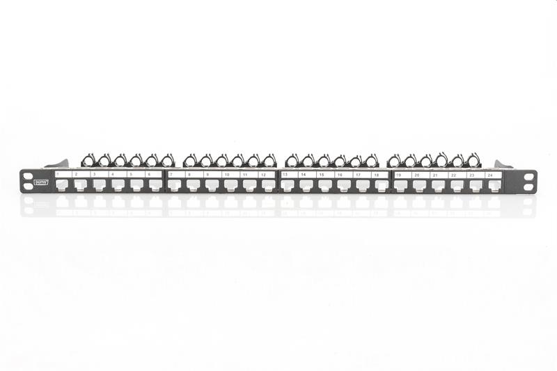 DIGITUS 19" modulárny patch panel 24port 0,5U vhodný pre UTP i STP keystony, čierny RAL9005 