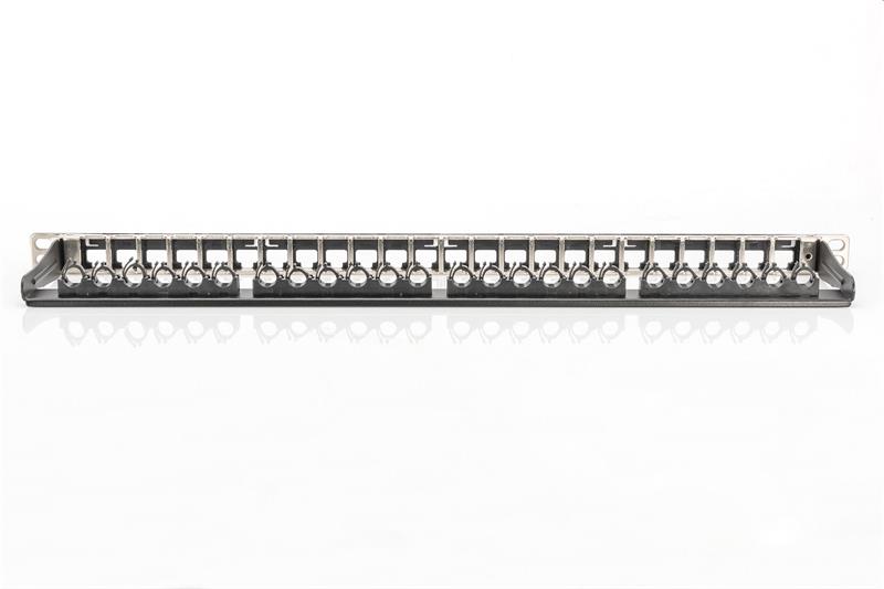 DIGITUS 19" modulárny patch panel 24port 0,5U vhodný pre UTP i STP keystony, čierny RAL9005 