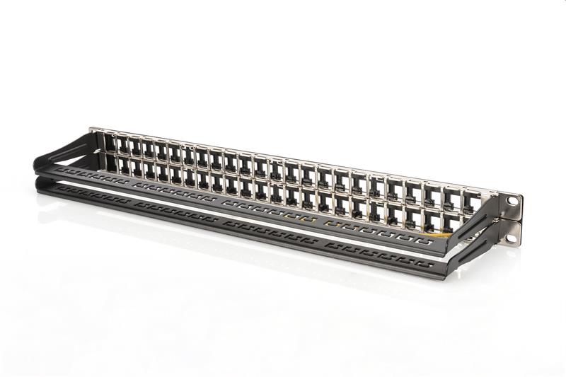 DIGITUS 19" modulárny patch panel 48port 1U vhodný pre UTP i STP keystony, čierny RAL9005 
