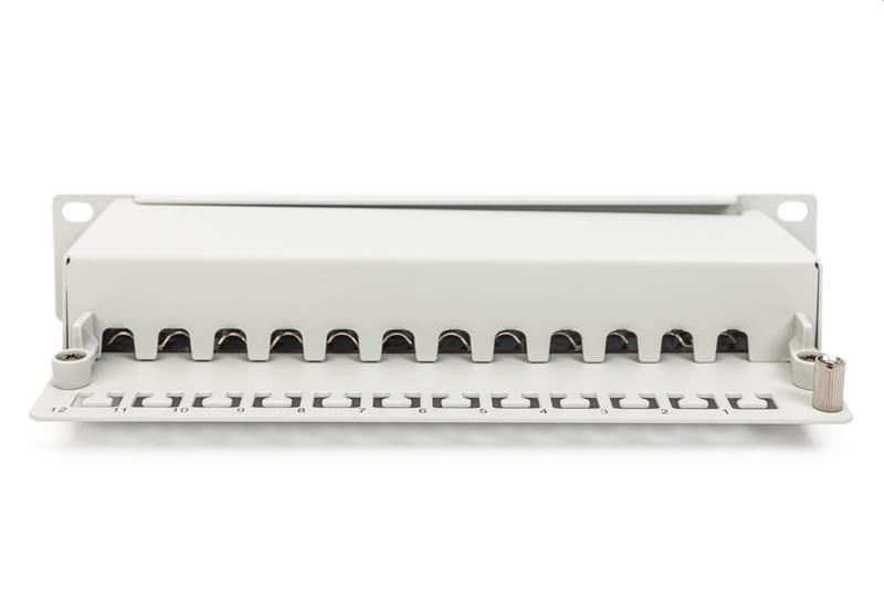 DIGITUS 10" patch panel 12port 1U Cat6A, STP, Krone LSA+, vyväz. lišta, sivý RAL7035 