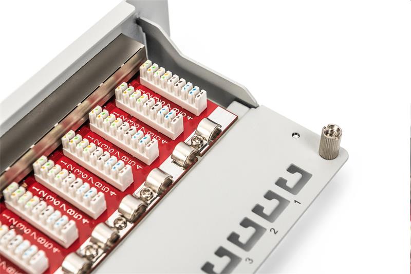 DIGITUS 10" patch panel 12port 1U Cat6A, STP, Krone LSA+, vyväz. lišta, sivý RAL7035 