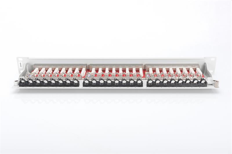 DIGITUS 19" patch panel 24port 1U Cat6A, STP, Krone LSA+, vyväz. lišta, sivý RAL7035 